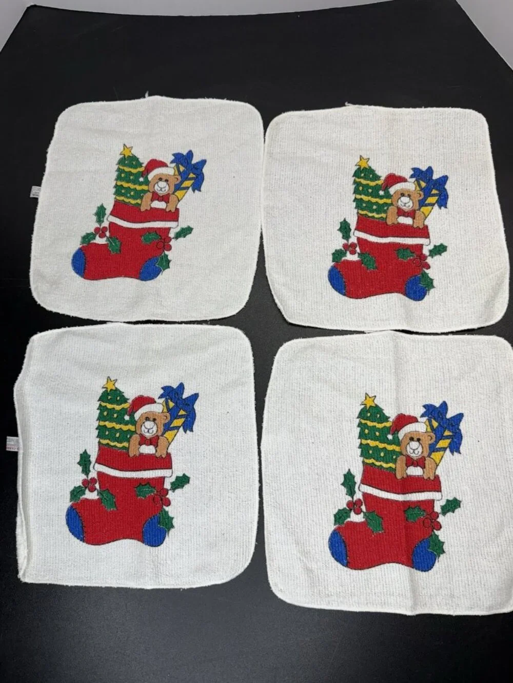 Lot Of 4 Vintage Cannon Stockings Toys Teddy Bear Dish Wash Cloth Christmas